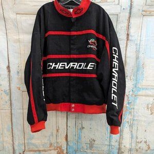 Racing Champions Men's Vintage Black Red Embroidery NASCAR Chevrolet Jacket